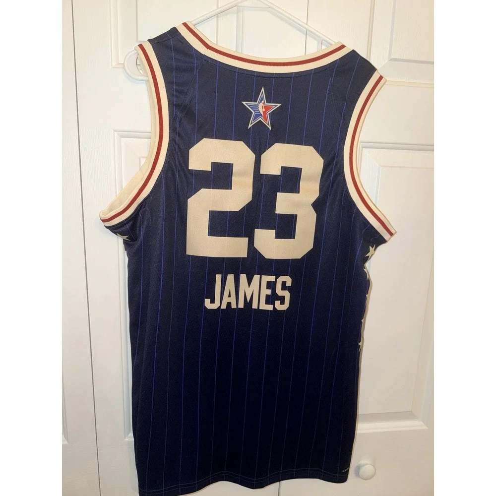 Men's LeBron James #23 NBA All-Star Jersey Blue Pinstripe Nike Dri-FIT Size L